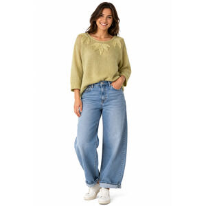 Patsys Place Pearl Beaded Vintage Pastel Yellow 3/4 Sleeve Sweater Ramie sz